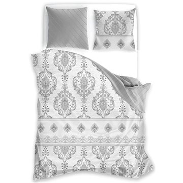 

4sleep Povlečení satén 140 × 200 + 70 × 90 Folk světle šedý na bílém 014
