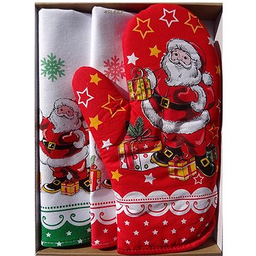 

4sleep Dvoudílná sada kuchyňských utěrek + chňapka Vánoční Mikuláš, červená