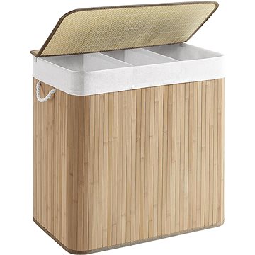 

SONGMICS Koš na prádlo bambusový 150 l, třídící, 3 přihrádky, bambus, textil, 60 × 40 × 61,5 cm