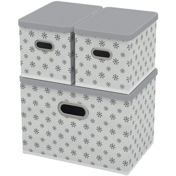 

HomeLife Úložný box s víkem sada 3 ks - bílý, kytičky