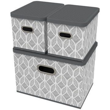 

HomeLife Úložný box s víkem sada 3 ks - list šedo-bílý