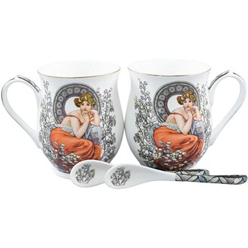 

Home Elements Sada dvou porcelánových hrnků se lžičkami 280 ml, Mucha světlý