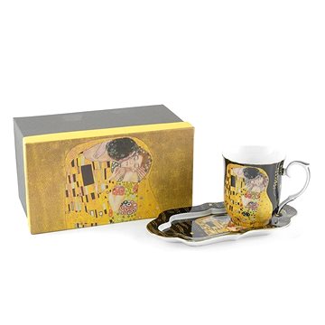 

Home Elements Porcelánový hrnek 360 ml s podtáckem, Klimt polibek tmavý
