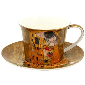 

Home Elements Porcelánový hrnek s podšálkem 250 ml, Klimt polibek zlatý