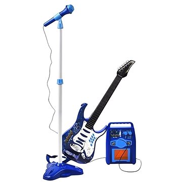 

Kruzzel 22409 Dětská rocková elektrická kytara na baterie, zesilovač a mikrofon, modrá