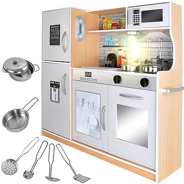 

Kruzzel 22115 Dětská dřevěná kuchyňka s příslušenstvím XXL bílohnědá