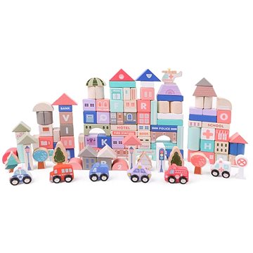 

ECOTOYS Townie Sada výukových dřevěných kostek + podložka, 115 ks