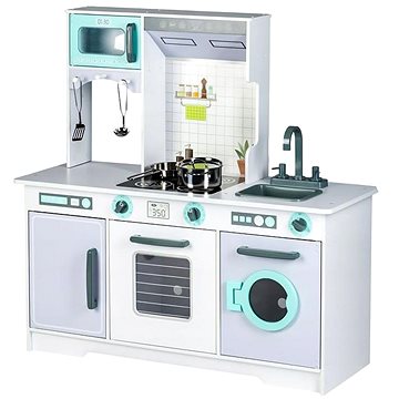 

ECOTOYS Dětská dřevěná kuchyňka s pračkou + kuchyňské doplňky
