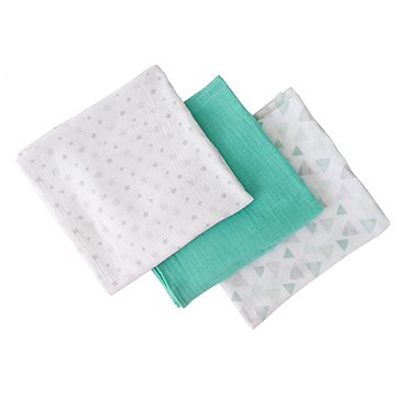 

SwaddleMe Mušelínová přikrývka 3 ks hvězdičky - trojúhelníky, tyrkysová