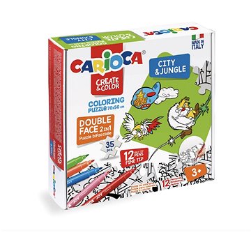 

Carioca Omalovánkové puzzle s motivem Města a džungle s 12 barevnými fixy