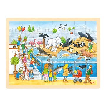Goki Dřevěné puzzle Návštěva Zoo 48 dílků - Puzzle