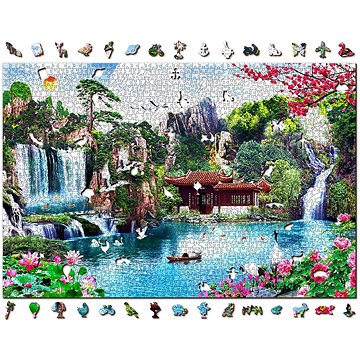 

Woden City Dřevěné puzzle Vodopády v japonské zahradě 2v1, 2000 dílků eko