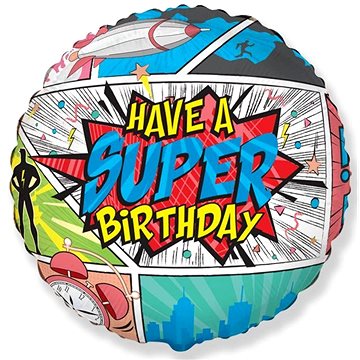 

FLEXMETAL Balón fóliový kulatý komiks - super birthday - narozeniny 48 cm