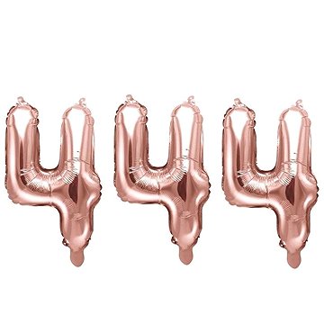 PARTYDECO Balón foliový - číslice 4 ( nelze plnit heliem ), růžovo zlatá / rose gold, 35 cm, 3 ks