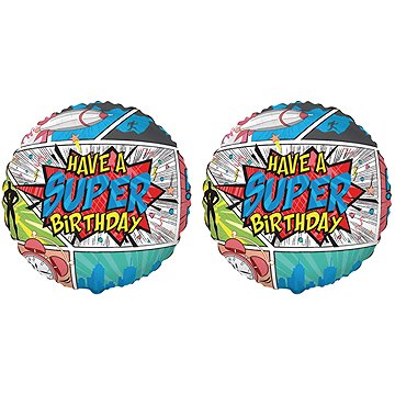 FLEXMETAL Balón fóliový - kulatý, komiks / super birthday / narozeniny, 48 cm, 2 ks