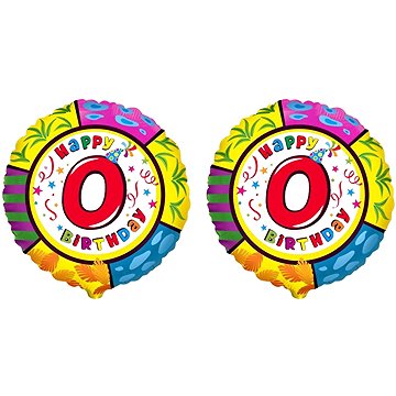 FLEXMETAL Balón foliový - happy birthday 0 narozeniny, 45 cm, 2 ks