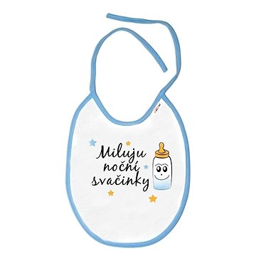 

Baby Nellys Nepromokavý bryndáček Miluju noční svačinky, cm - bílý s modrým lemem
