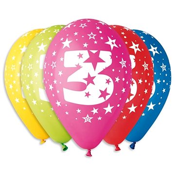 

Nafukovací balónky, 30cm, číslice "3" mix barev, 5ks