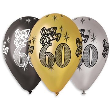 

Nafukovací balónky, 30cm, Happy Birthday "60", mix barev, 5ks