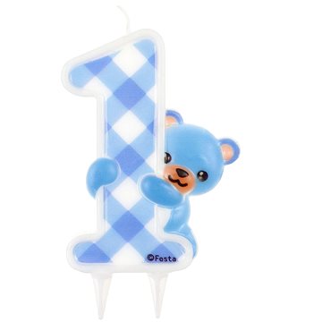 Svíčka narozeninová, 12cm, medvídek, &quot;1&quot;, modrá - Svíčka