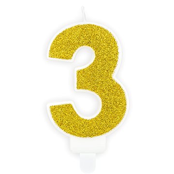 

Svíčka narozeninová, 7cm, číslice "3", zlatá