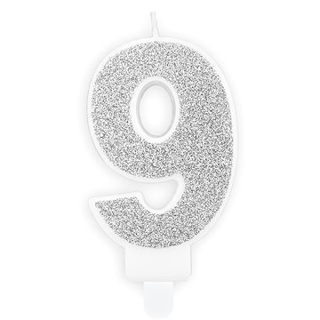 

Svíčka narozeninová, 7cm, číslice "9", stříbrná