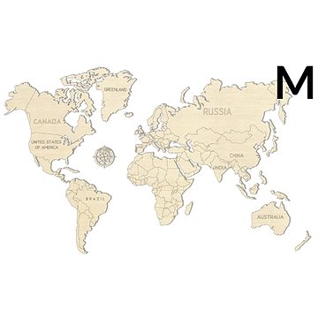 

World Wood Map M 38x57cm svět dřevěná nástěnná mapa 3D puzzle EN
