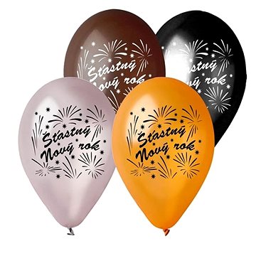 Balónky metalické 30 cm Šťastný nový rok - Silvestr - 5 ks  - Balonky