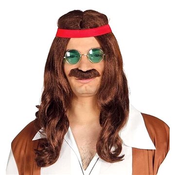 

Hippies Paruka Hnědá a Knír s Čelenkou
