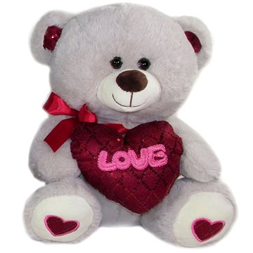 Medvídek se srdcem Love - 30 cm Šedý - Plyšový medvěd
