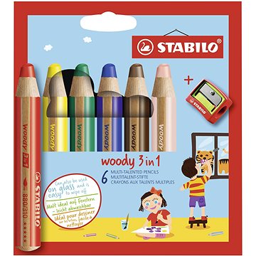 STABILO woody 3 v 1, pouzdro s ořezávátkem 6 barev