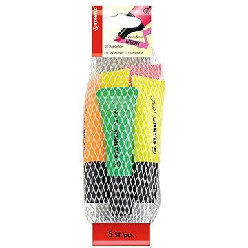 

STABILO NEON síťka 5 ks - žlutý, růžový, oranžový, zelený
