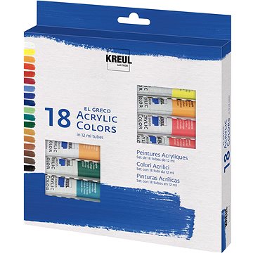 KREUL El Greco Sada akrylových barev, 18 barev, 12 ml v tubě