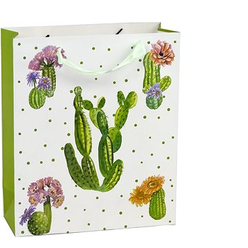 Taška na dárky kaktusový vzor kvítek; 32x27x11cm - Dárková taška