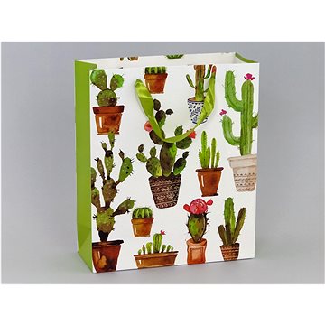 Taška na dárky kaktusový vzor květináč; 32x27x11cm - Dárková taška