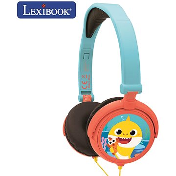 Lexibook Baby Shark Stereo skládací drátová sluchátka s bezpečnou hlasitostí pro děti - Sluchátka