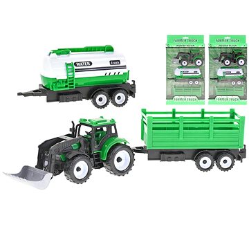 

Traktor nakladač 17cm 3druhy na setrvačník + 2vlečky v krabičce