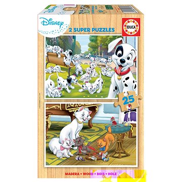 

Educa Dřevěné puzzle 101 Dalmatinů a Aristokočky 2x25 dílků