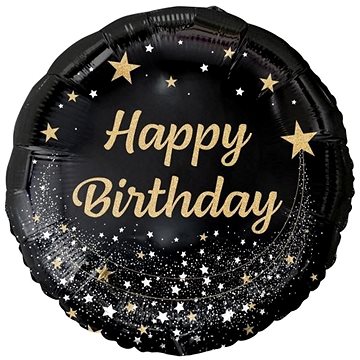 

Balón foliový černý - happy birthday - narozeniny - zlatý nápis - 45 cm