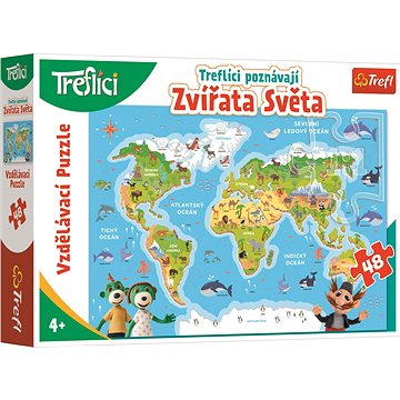 

Puzzle Treflíci poznávají zvířátka světa 48 dílků