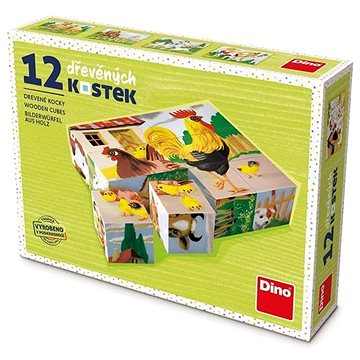 Dino Domácí zvířátka 12 kostek - Dřevěné kostky