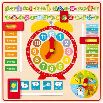 Woody Víceúčelový kalendář s hodinami CZ - Didaktická hračka