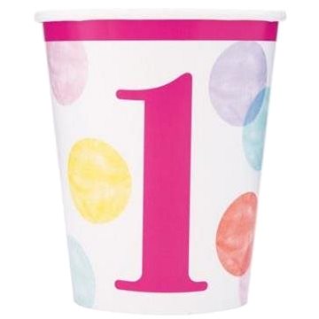

Papírové kelímky 1. narozeniny růžové s puntíky - holka - 270 ml - 8 ks - happy birthday