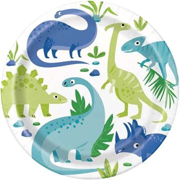 Papírové talíře dinosaurus - zelenomodré - 8 ks