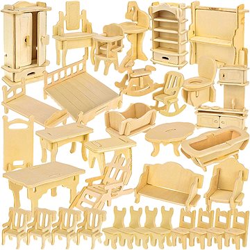 

Kruzzel 23542 Puzzle 3D dřevěný nábytek pro panenky, 34 ks