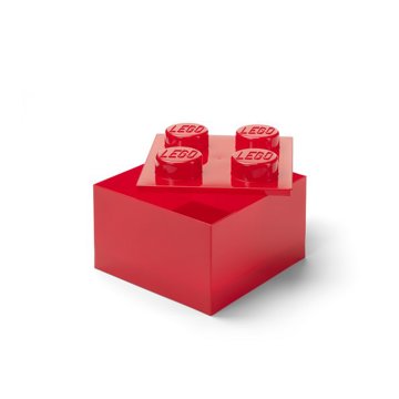 

LEGO úložný box s víkem, průhledně červený