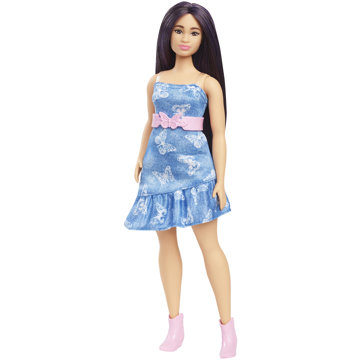 

Barbie Fashionistas modelka s modrými šaty