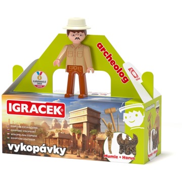 

Efko Igráček Archeolog s egyptskými vykopávkami mumie a sošky boha Hora