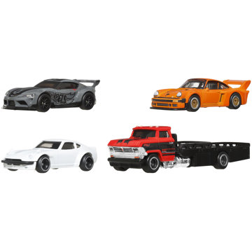 

Hot Wheels 3 ks prémiových angličáků a týmový tahač Horizon Hauler