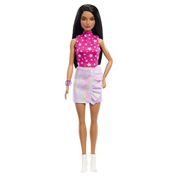 

Barbie Modelka - Lesklá sukně a růžový top s hvězdami